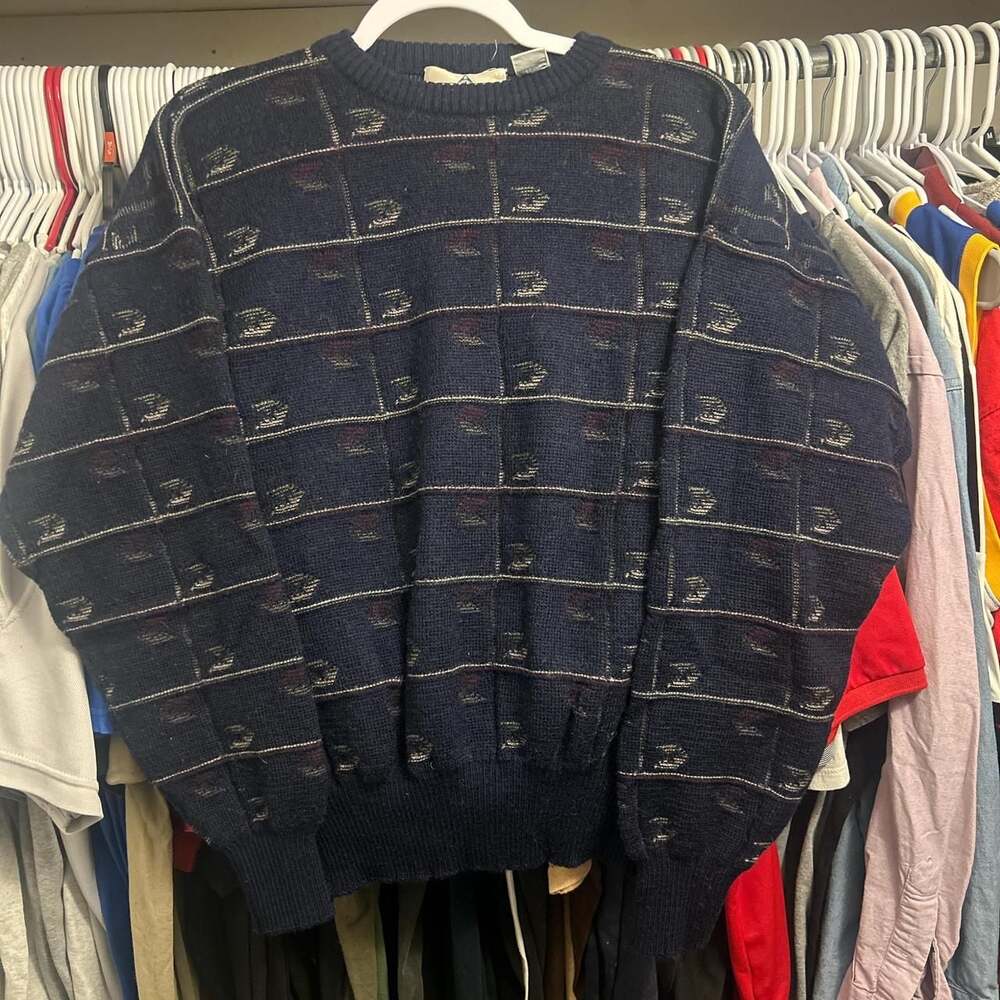 Vintage Austin Reed 100% Merino Virgin Wool Knit Sweater, Navy Patterned Men's L